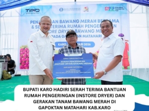 Serah terima bantuan rumah rumah pengeringan dan gerakan tanam bawang merah bersama Gapoktan Matahari.(ist)