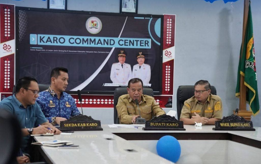 Dapat pembahasan Data Pertanian dalam rangka Pengembangan Pertanian berbasis Artificial Intelligence (AI) di Sumatera Utara, di ruang KCC kantor Bupati Karo.(ist)