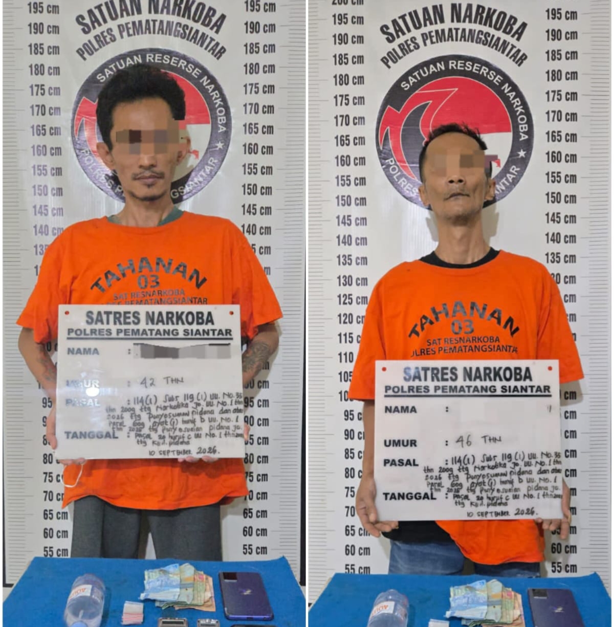 Kedua residivis kasus narkoba dan barang bukti diamankan Satnarkoba Polres kota Pematangsiantar.(Hegi)