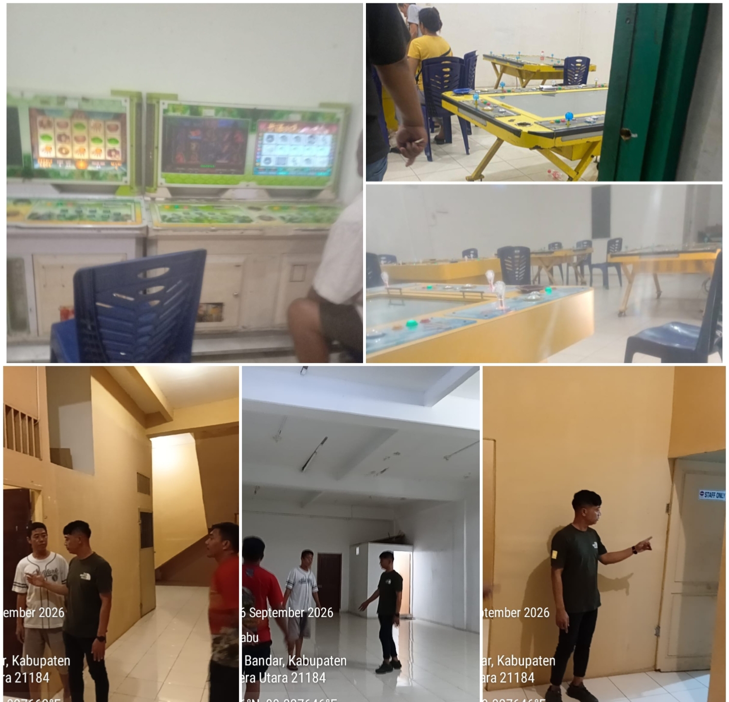 Foto (atas) lokasi diduga praktik judi tembak ikan yang diinformasikan. Foto (Bawah) saat Polsek Bandar melakukan pengecekan lapangan lokasi diduga tempat praktik judi tembak ikan.(Hegi)