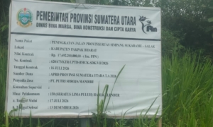 Plang Proyek peningkatan jalan provinsi ruas Simpang Sukaramai – Salak, Kabupaten Pakpak Bharat.(ist)